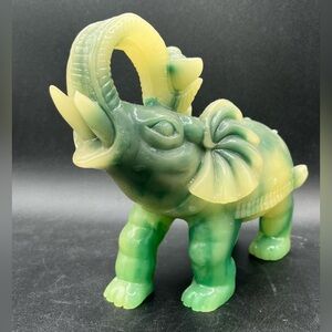 Green Resin Indian Elephant Figurine 8”Lx6”T Trunk Up Heavy!